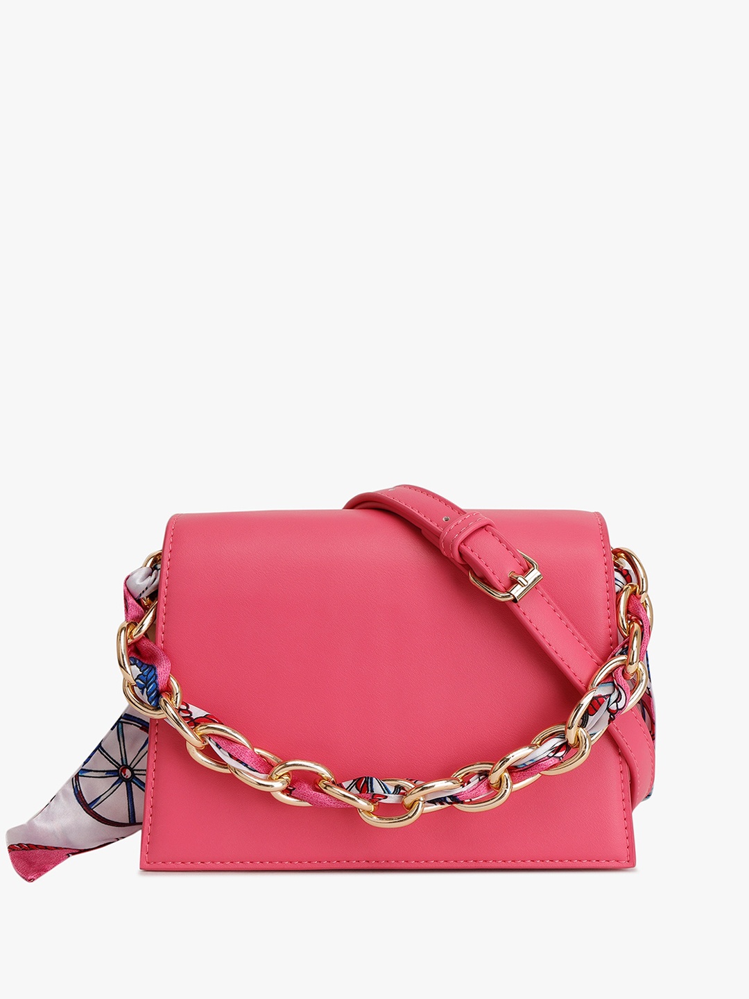 

KAZO Structured Sling Bag With Chain Detail, Pink