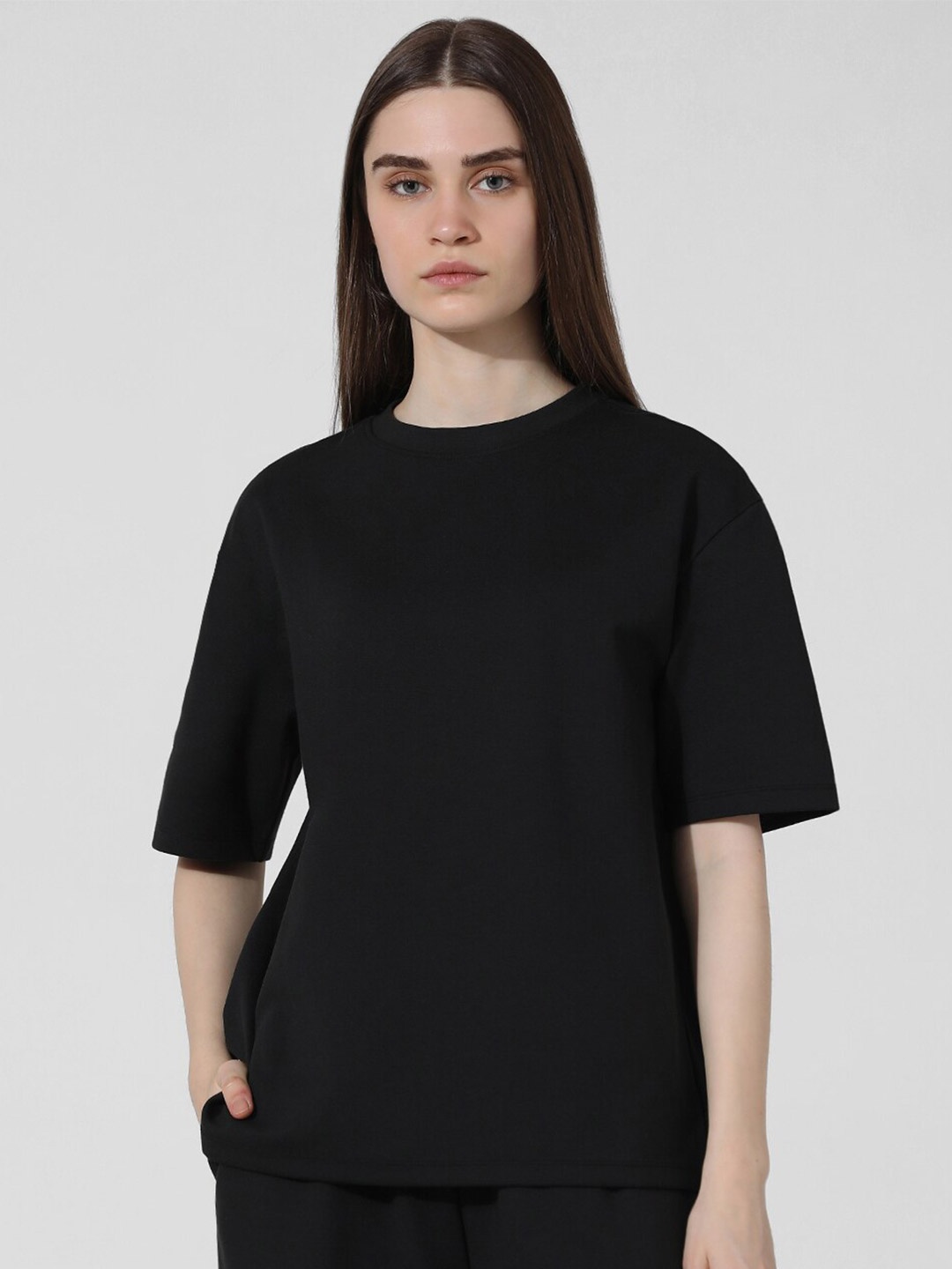 

ONLY Round Neck Drop-Shoulder Sleeves Oversized T-shirt, Black
