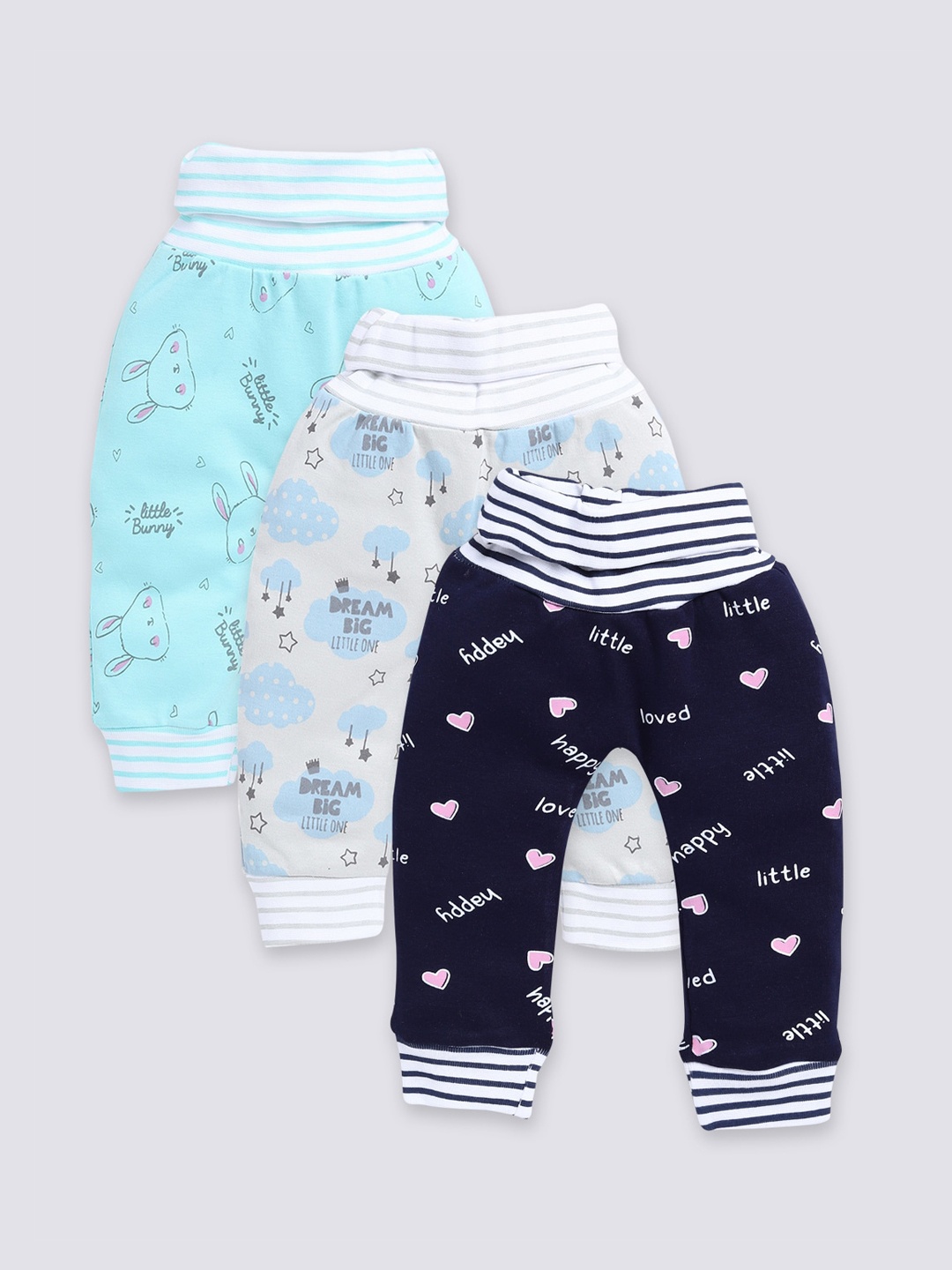 

Moms Love Infant Kids Pack Of 3 Printed Pure Cotton Lounge Joggers, Blue