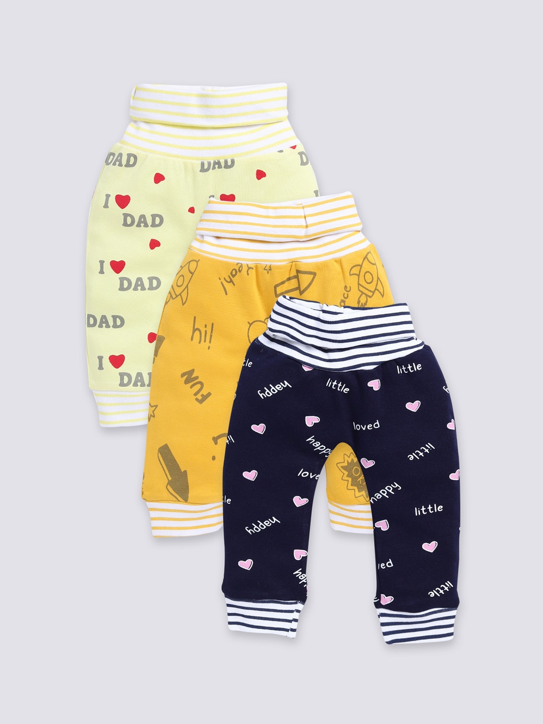 

Moms Love Infant Pack Of 3 Printed Pure Cotton Mid Rise Joggers, Yellow