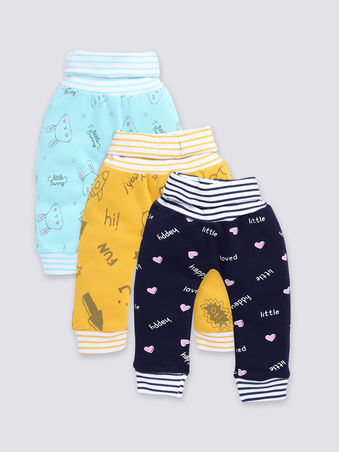 

Moms Love Infants Pack Of 3 Printed Pure Cotton Mid Rise Joggers, Blue