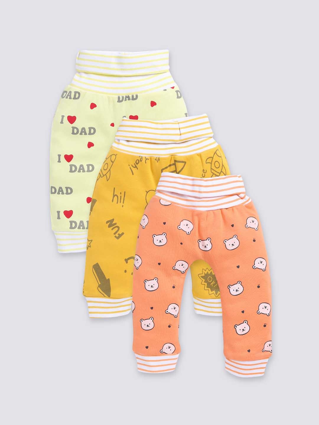 

Moms Love Infant Kids Pack Of 3 Printed Pure Cotton Lounge Joggers, Orange