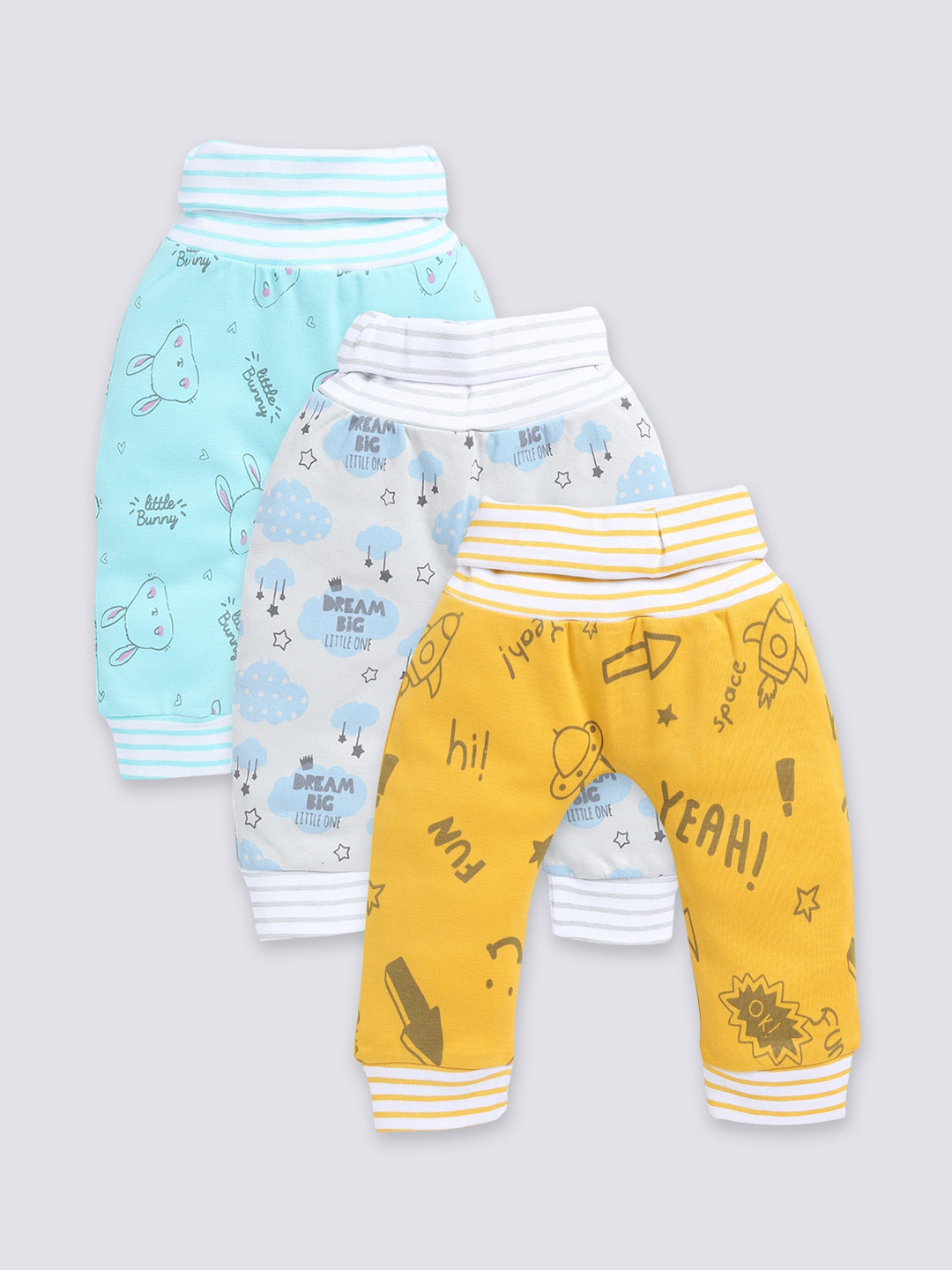

Moms Love Infants Kids Pack Of 3 Conversational Printed Pure Cotton Mid Rise Joggers, Blue
