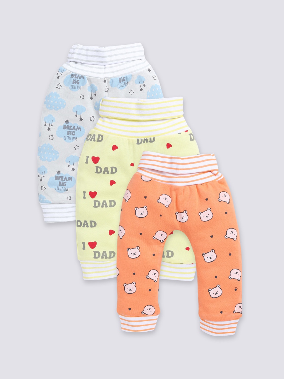 

Moms Love Infants Pack Of 3 Printed Pure Cotton Mid Rise Joggers, Orange