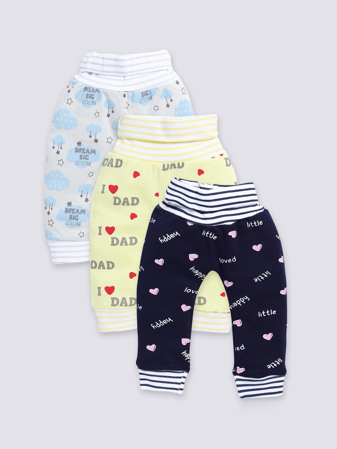 

Moms Love Infants Pack Of 3 Conversational Printed Pure Cotton Mid Rise Joggers, Yellow