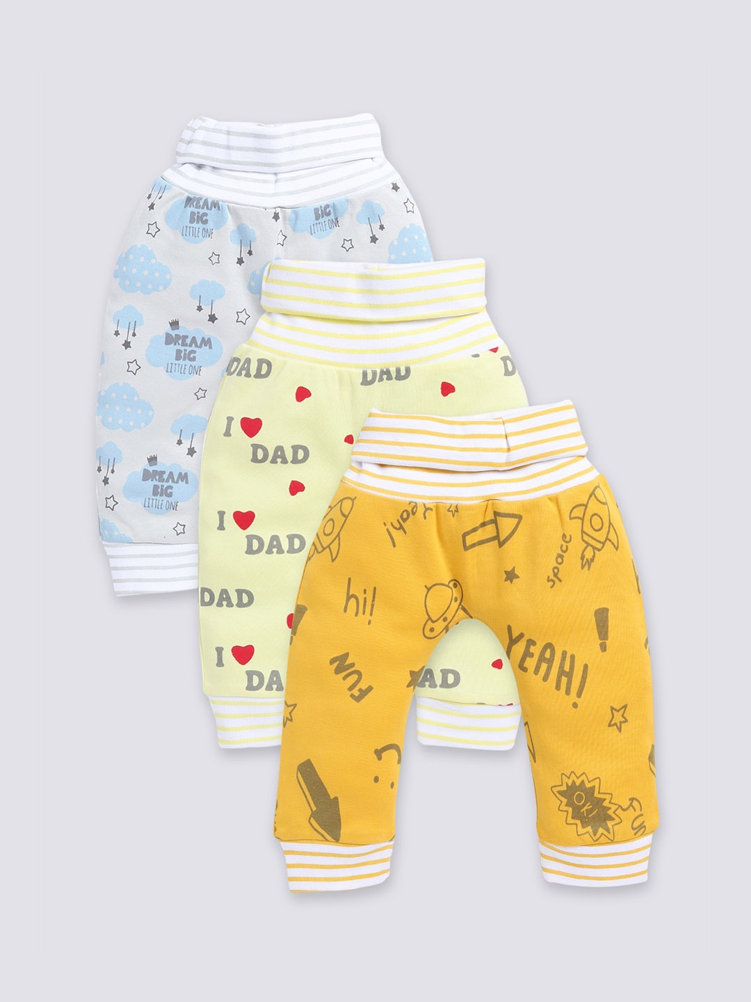 

Moms Love Infants Kids Pack Of 3 Conversational Printed Pure Cotton Mid Rise Joggers, Beige