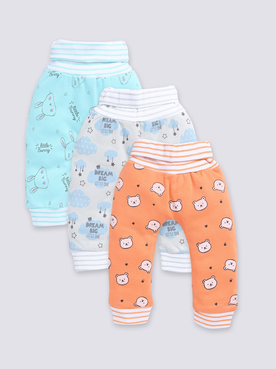 

Moms Love Infants Boys Pack Of 3 Printed Pure Cotton Mid Rise Joggers, Blue