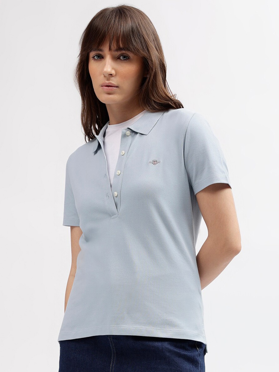 

GANT Solid Polo Neck Slim Fit T-shirt, Blue