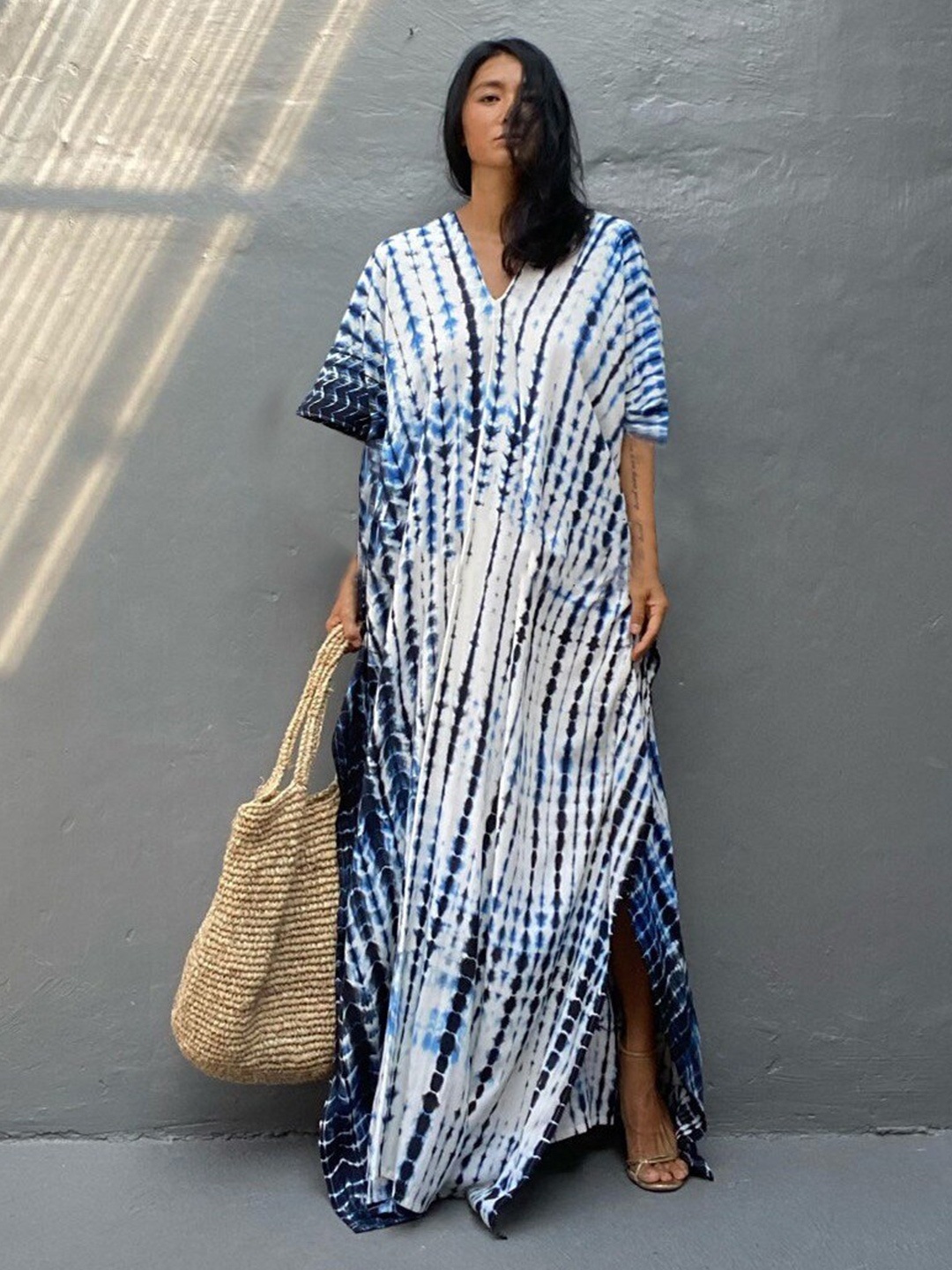 

Addery Tie & Dye Dyed Full Coverage Maxi Swimwear Cover-Up Kaftan Dress with Slit Detail, Blue