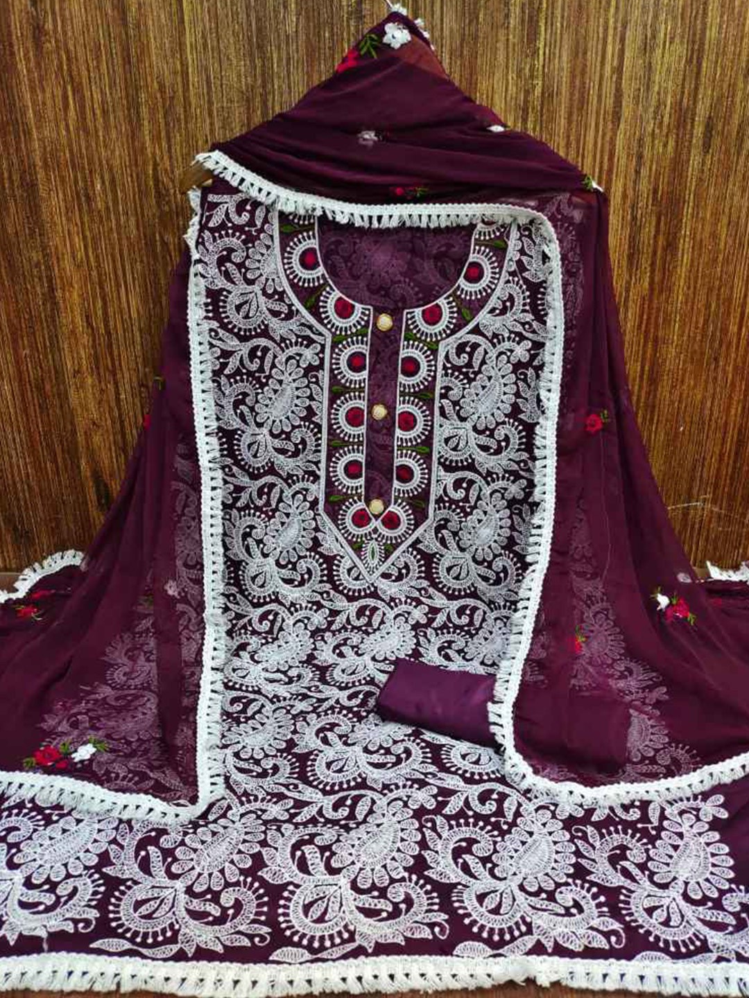 

faxofab Embroidered Unstitched Dress Material, Purple