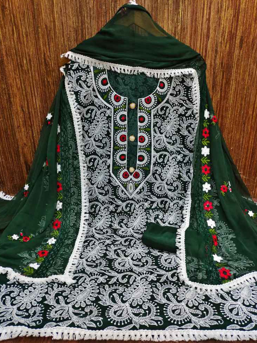 

faxofab Embroidered Unstitched Dress Material, Green