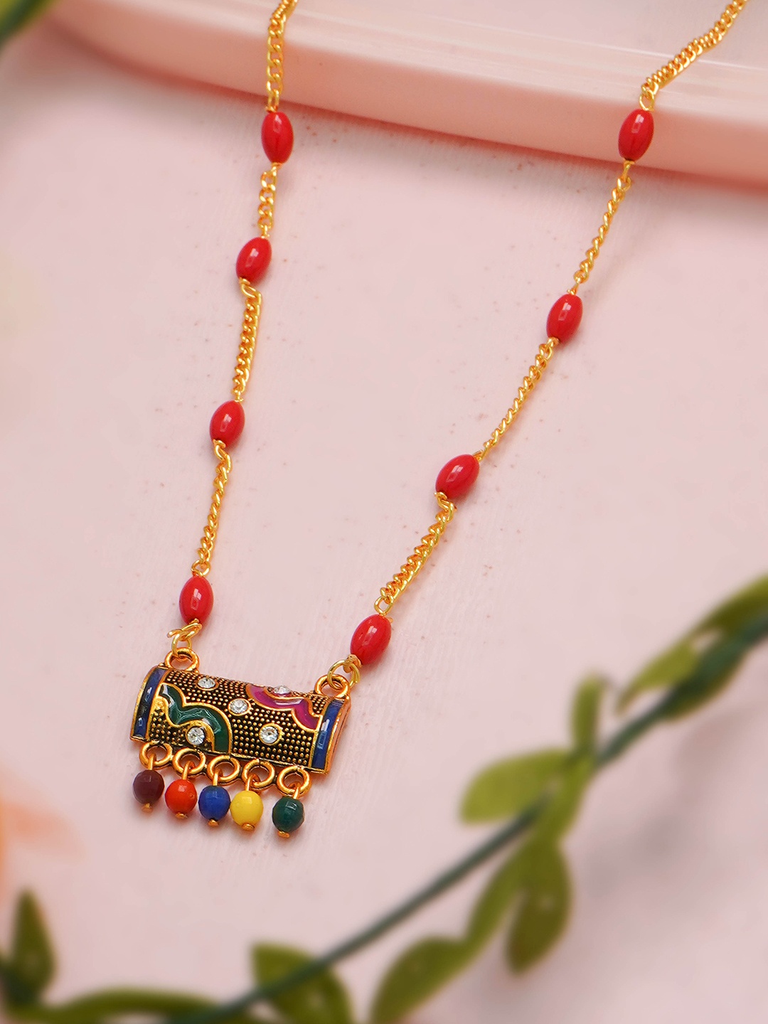 

Ramdev Art Fashion Jwellery Gold-Plated Artificial Stones and Beads Mangalsutra