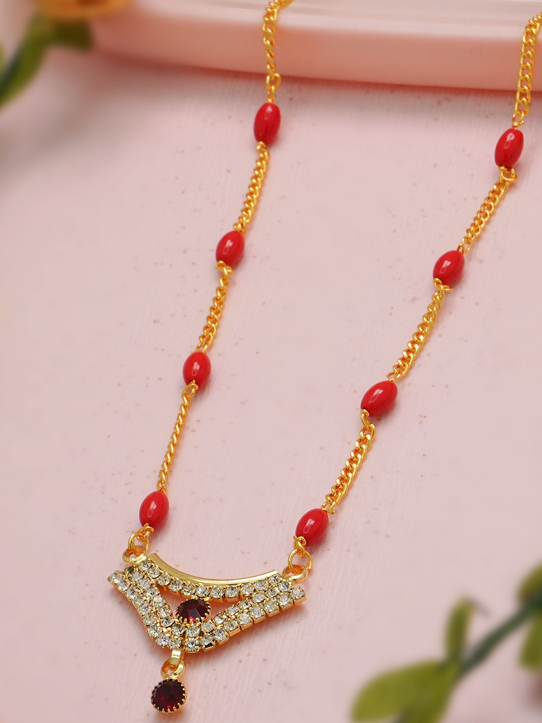 

Ramdev Art Fashion Jwellery Gold-Plated Artificial Stones and Beads Mangalsutra