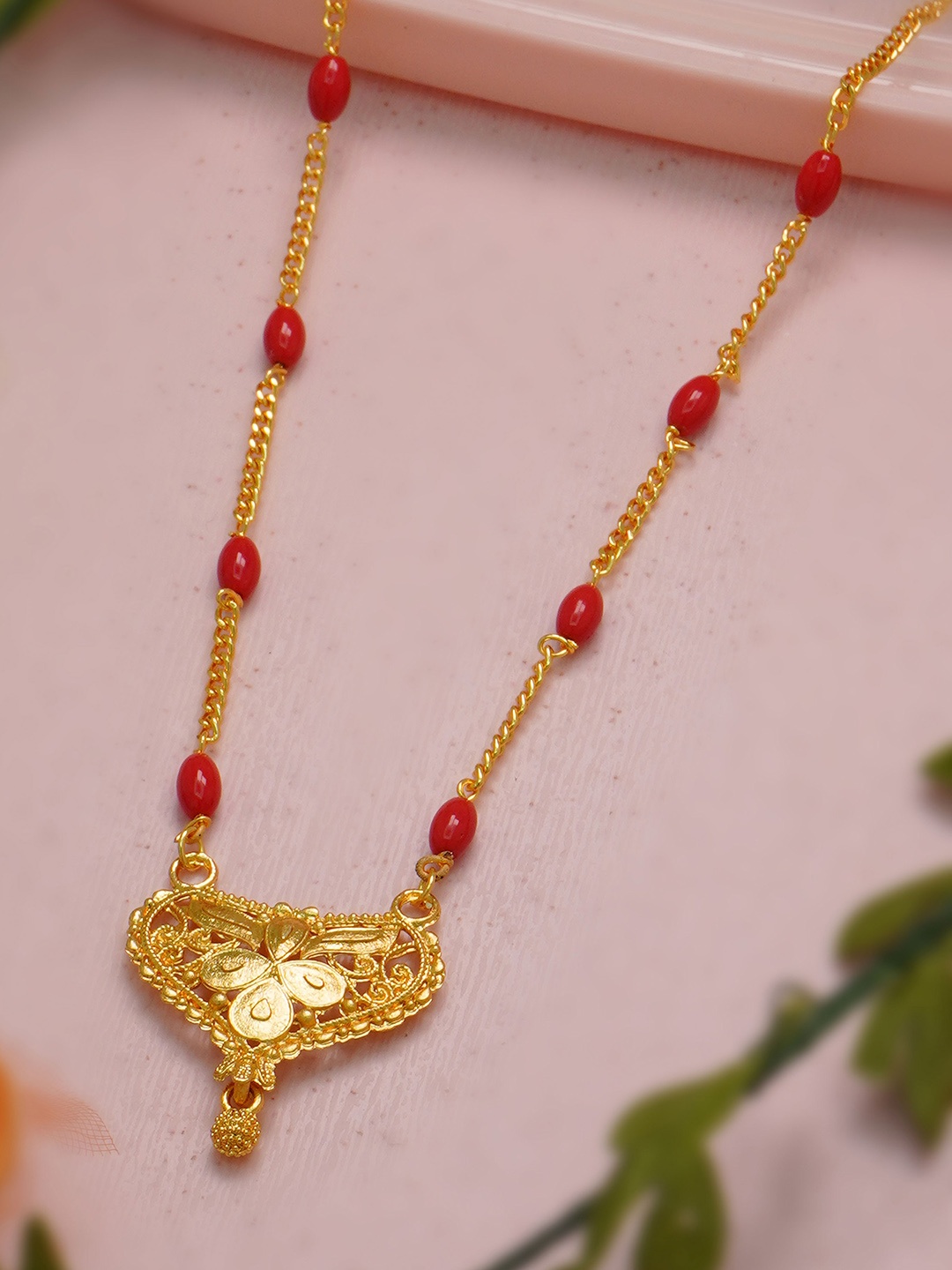 

Ramdev Art Fashion Jwellery Gold-Plated Artificial Stones and Beads Mangalsutra