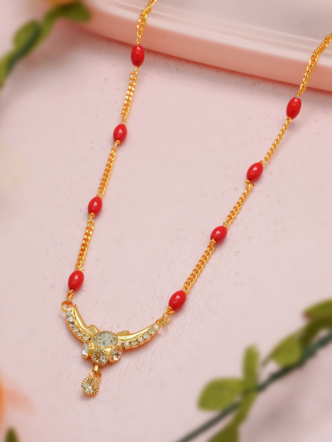 

Ramdev Art Fashion Jwellery Gold-Plated Artificial Stones and Beads Mangalsutra