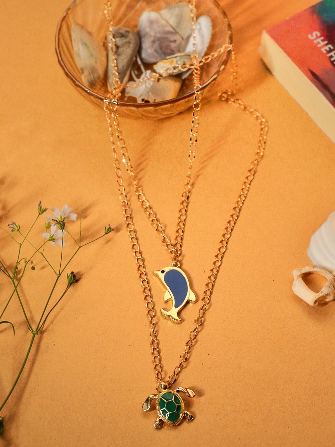 

VIRAASI Set Of 2 Gold-Plated Quirky Pendants with Chains
