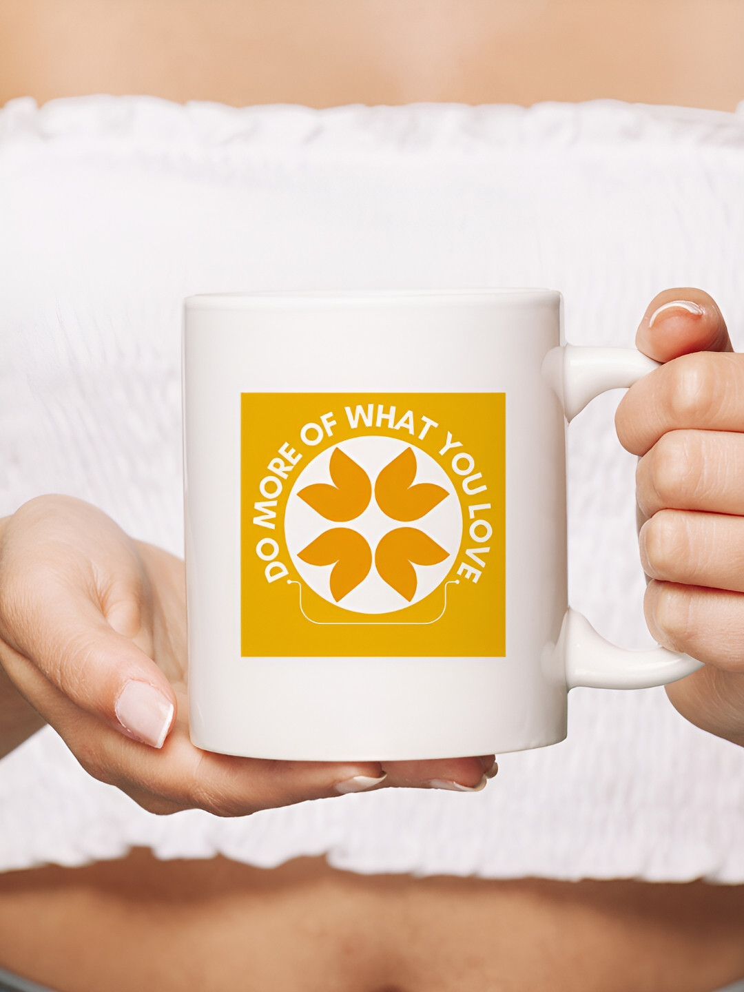 

The Decor Lane White & Yellow Printed Ceramic Glossy Mug 325 ml