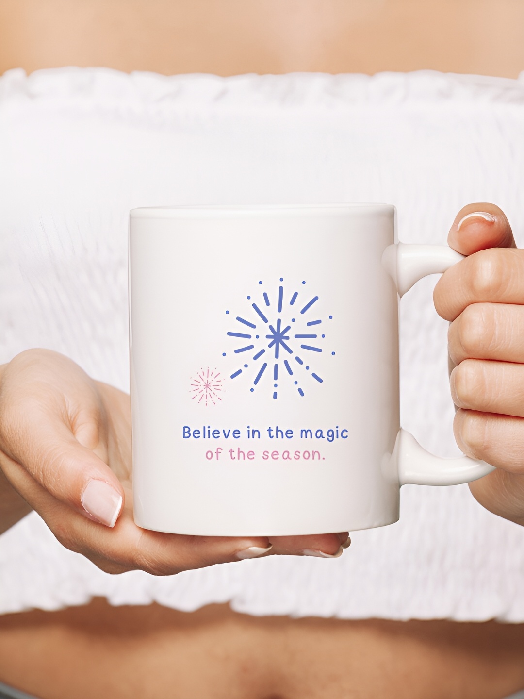 

The Decor Lane White & Blue Printed Ceramic Glossy Mug 325 ml