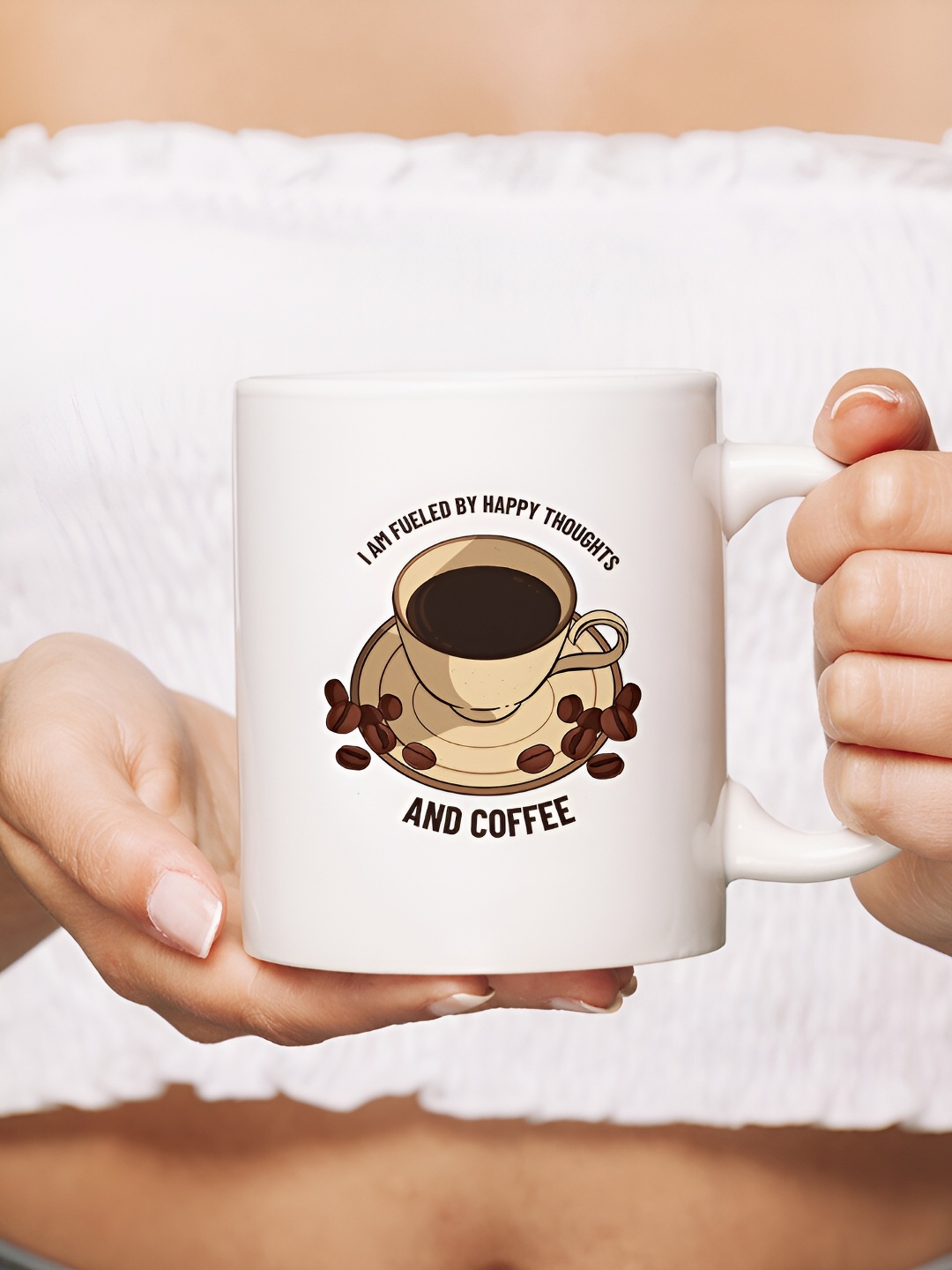 

The Decor Lane White & Brown Printed Ceramic Glossy Mug 325 ml