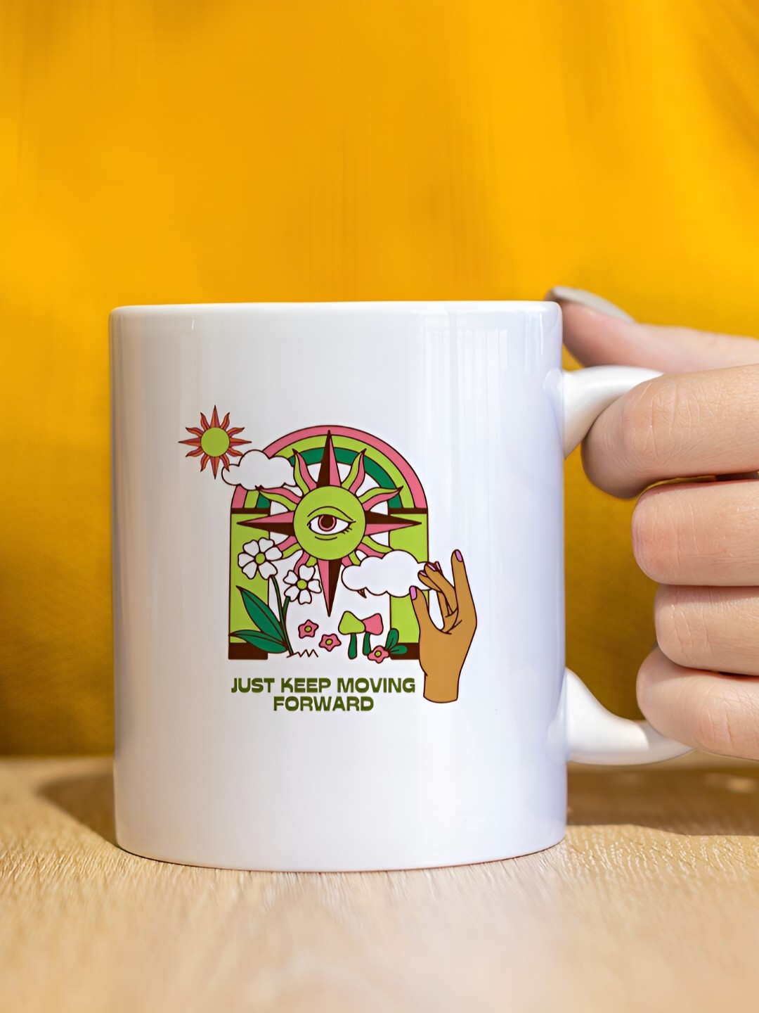 

The Decor Lane White & Green Printed Ceramic Glossy Mug 325 ml