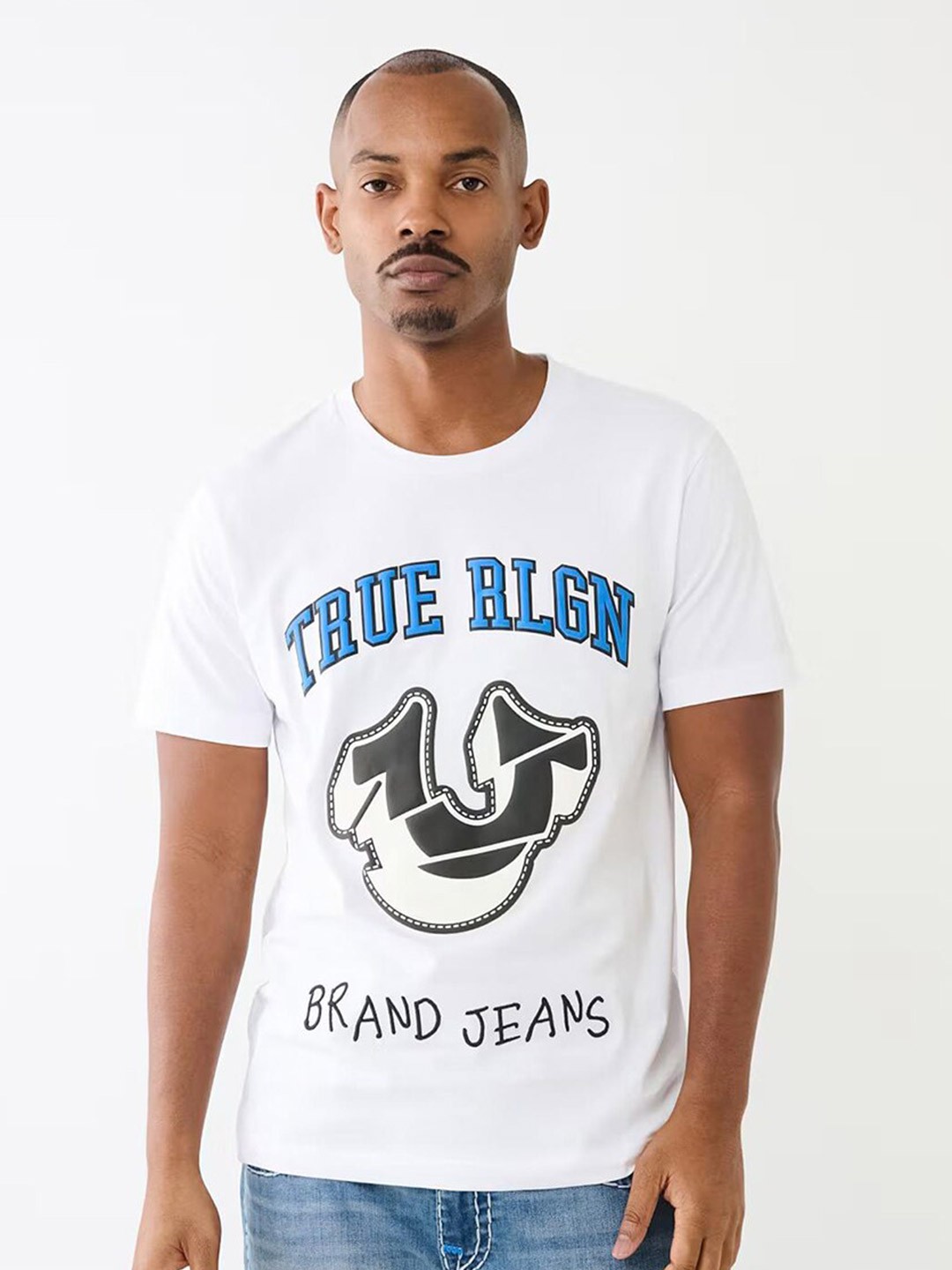 

True Religion Typography Printed Round Neck Pure Cotton T-shirt, White