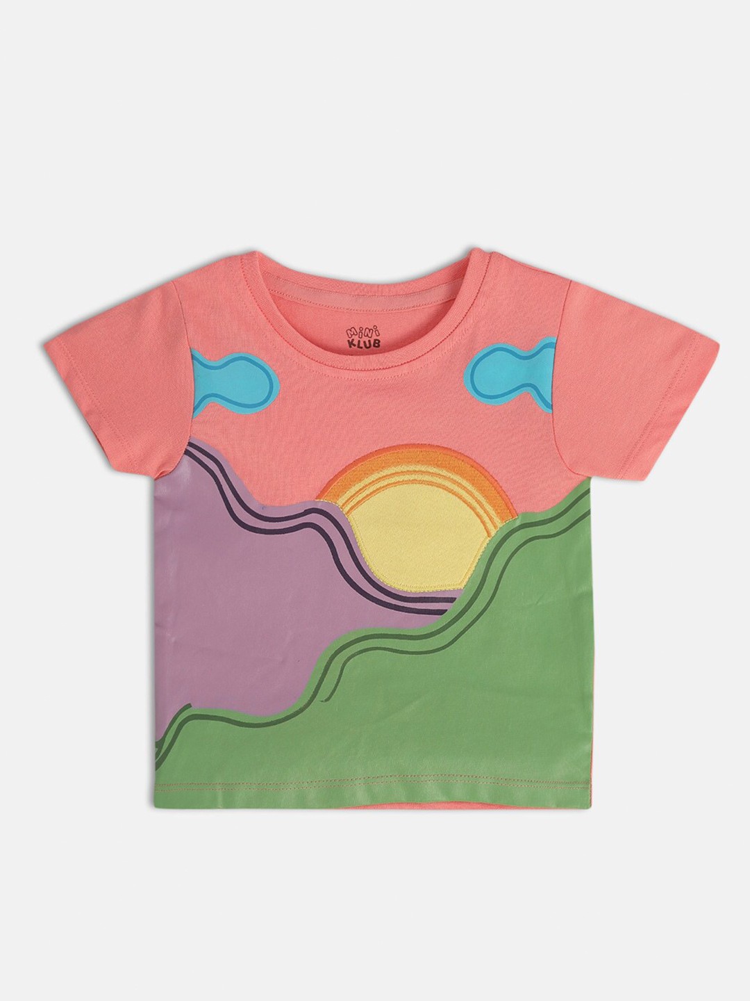 

MINI KLUB Girl Printed Round Neck Short Sleeves Cotton Top, Pink