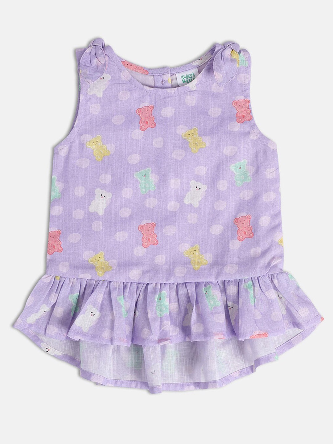 

MINI KLUB Girls Printed Round Neck Sleeveless Cotton Top, Purple