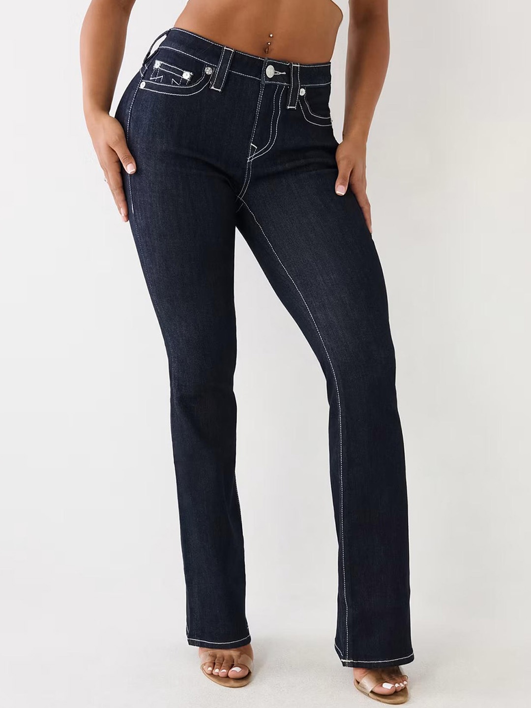 

True Religion Women SN Becca Bootcut Blue Mid-Rise Solid Jeans