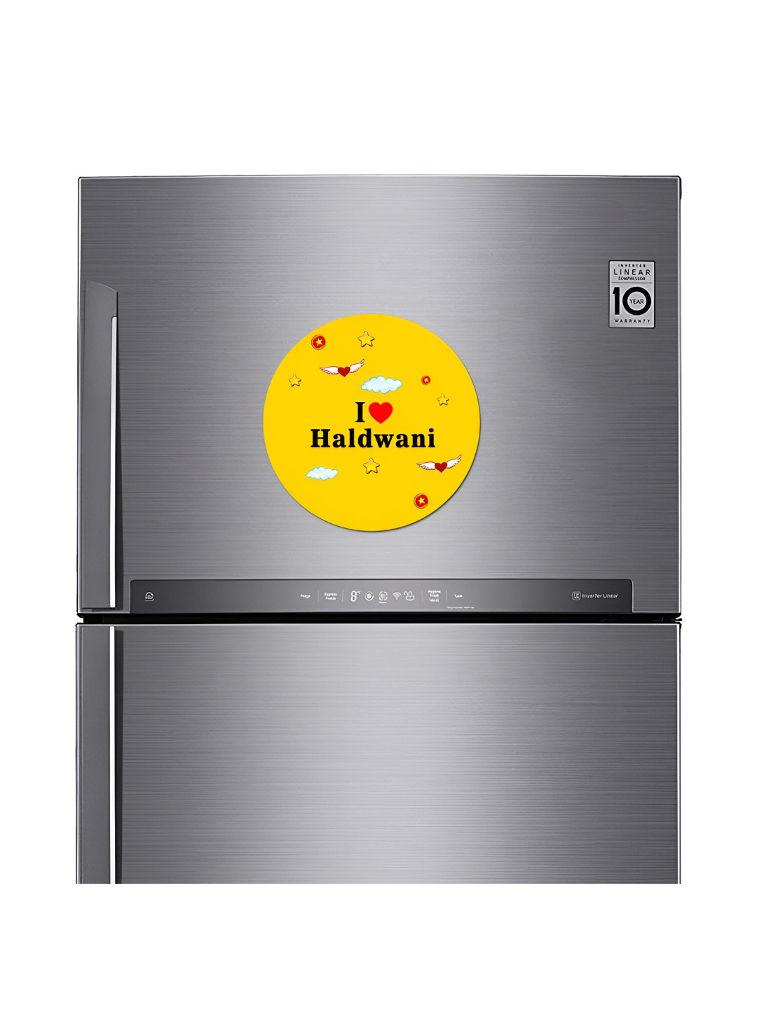 

ARTBUG Yellow I Love Haldwani City Printed Fridge Sticker Magnet