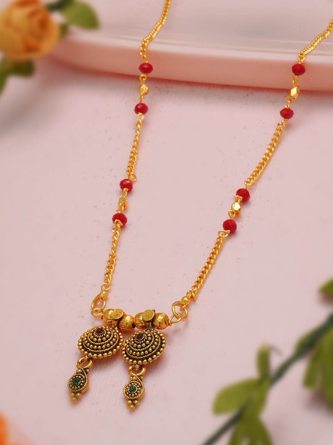 

Ramdev Art Fashion Jwellery Gold-Plated Artificial Stones and Beads Mangalsutra