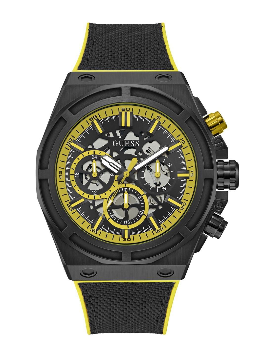 

GUESS Men Textured Dial & Silicon Straps Analogue Watch GW0713G2, Black
