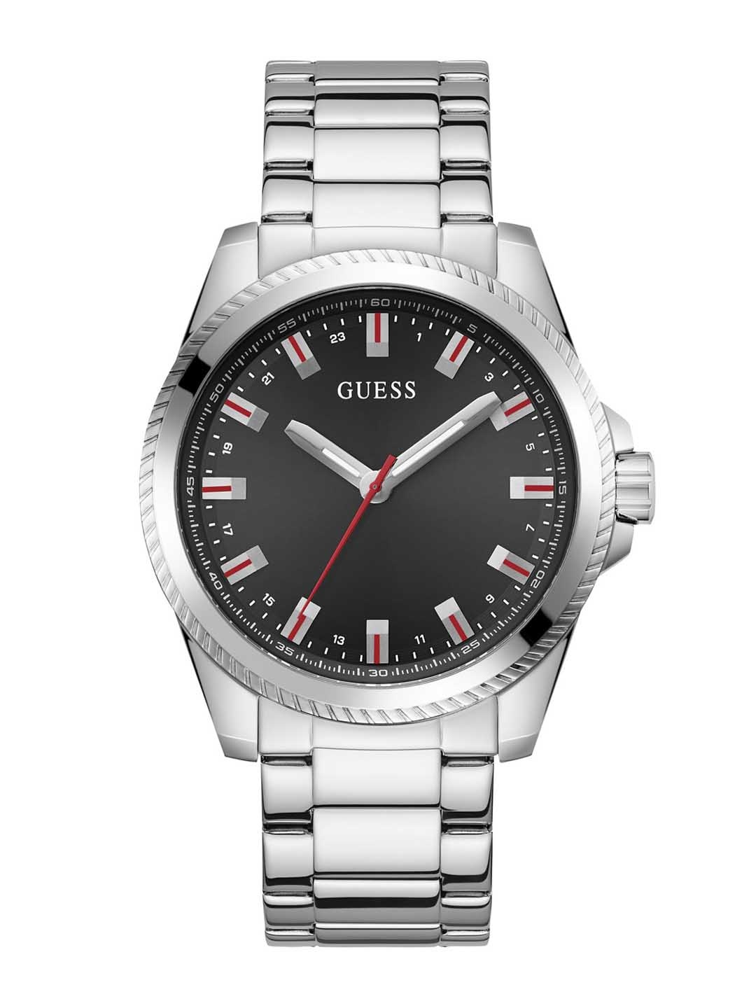 

GUESS Men Textured Dial & Stainless Steel Bracelet Style Straps Analogue Watch GW0718G1, Black
