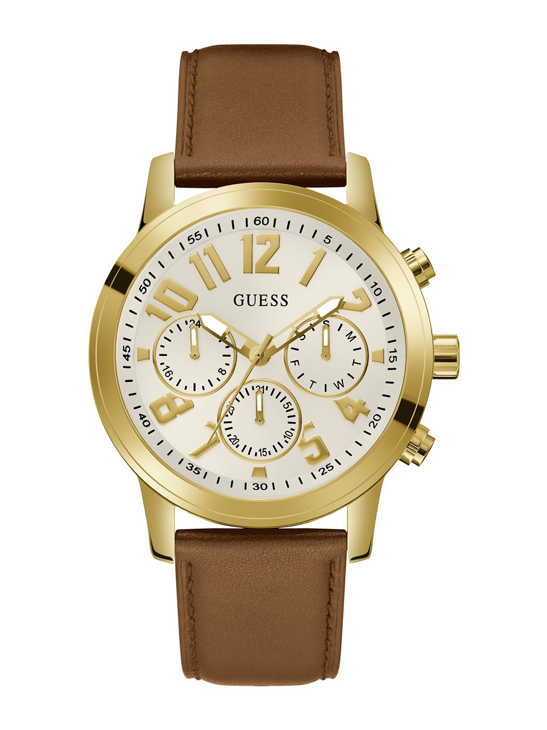 

GUESS Men Patterned Dial & Leather Straps Analogue Watch GW0709G2, White