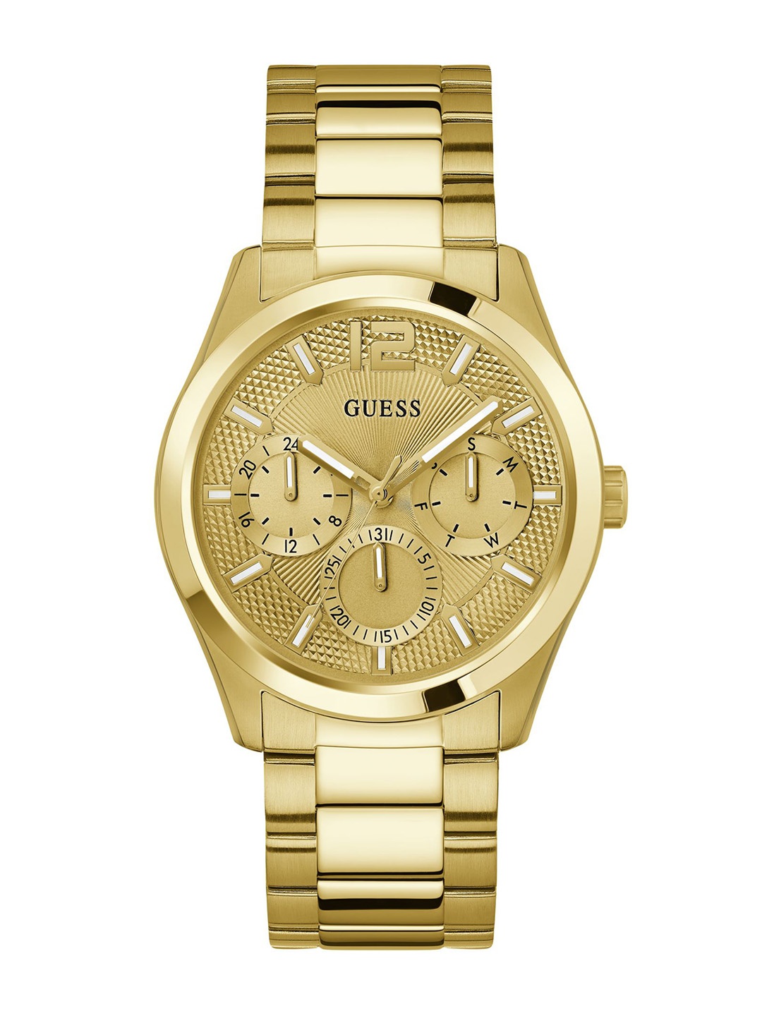 

GUESS Men Textured Dial & Stainless Steel Straps Analogue Watch GW0707G3, Gold