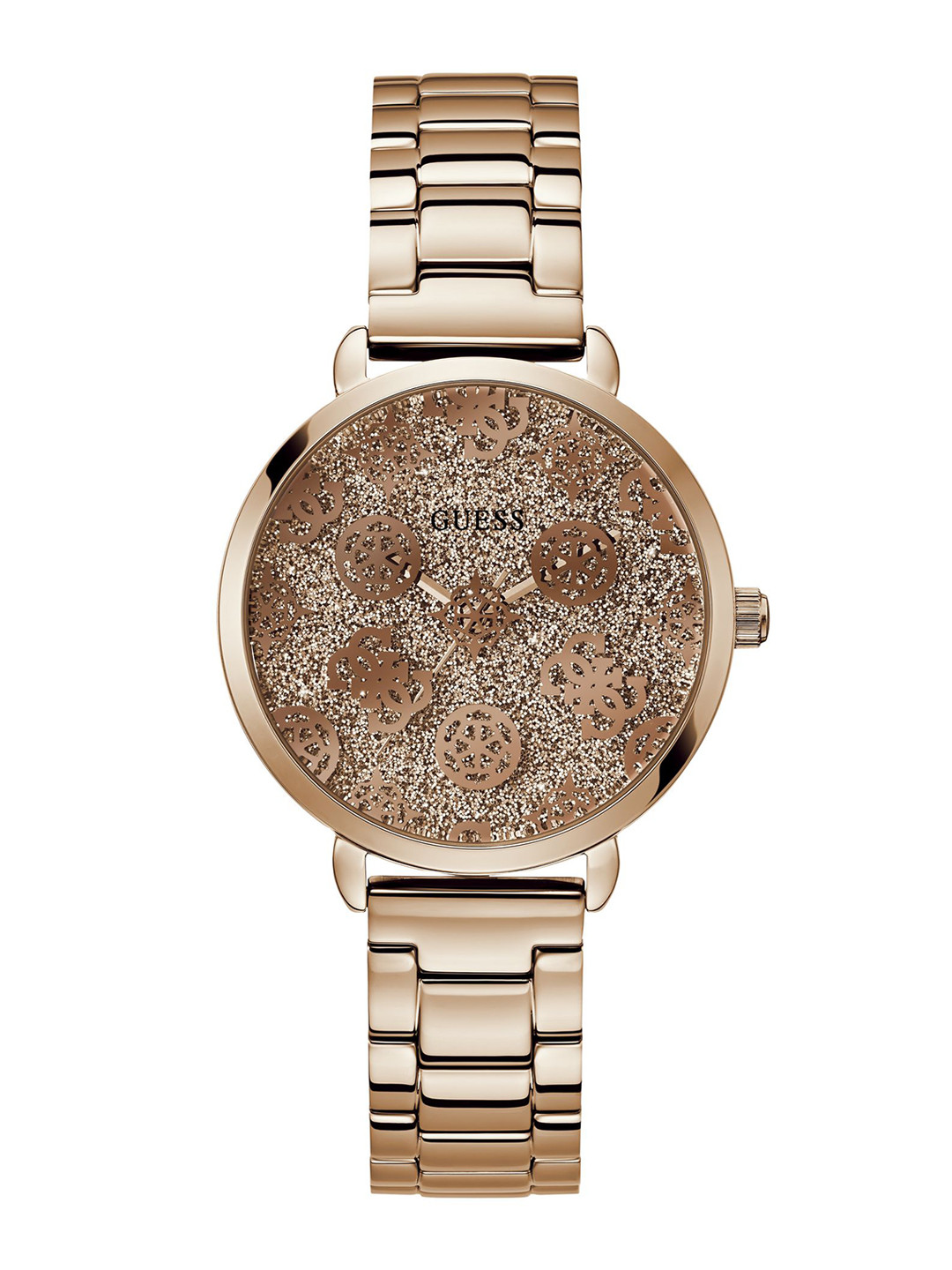 

GUESS Women Textured Dial & Stainless Steel Bracelet Style Straps Analogue Watch GW0670L4, Rose gold