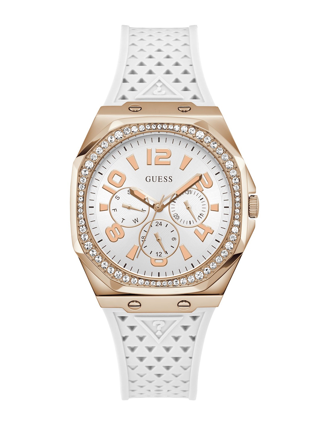 

GUESS Women Textured Dial & Silicon Straps Analogue Watch GW0694L3, White