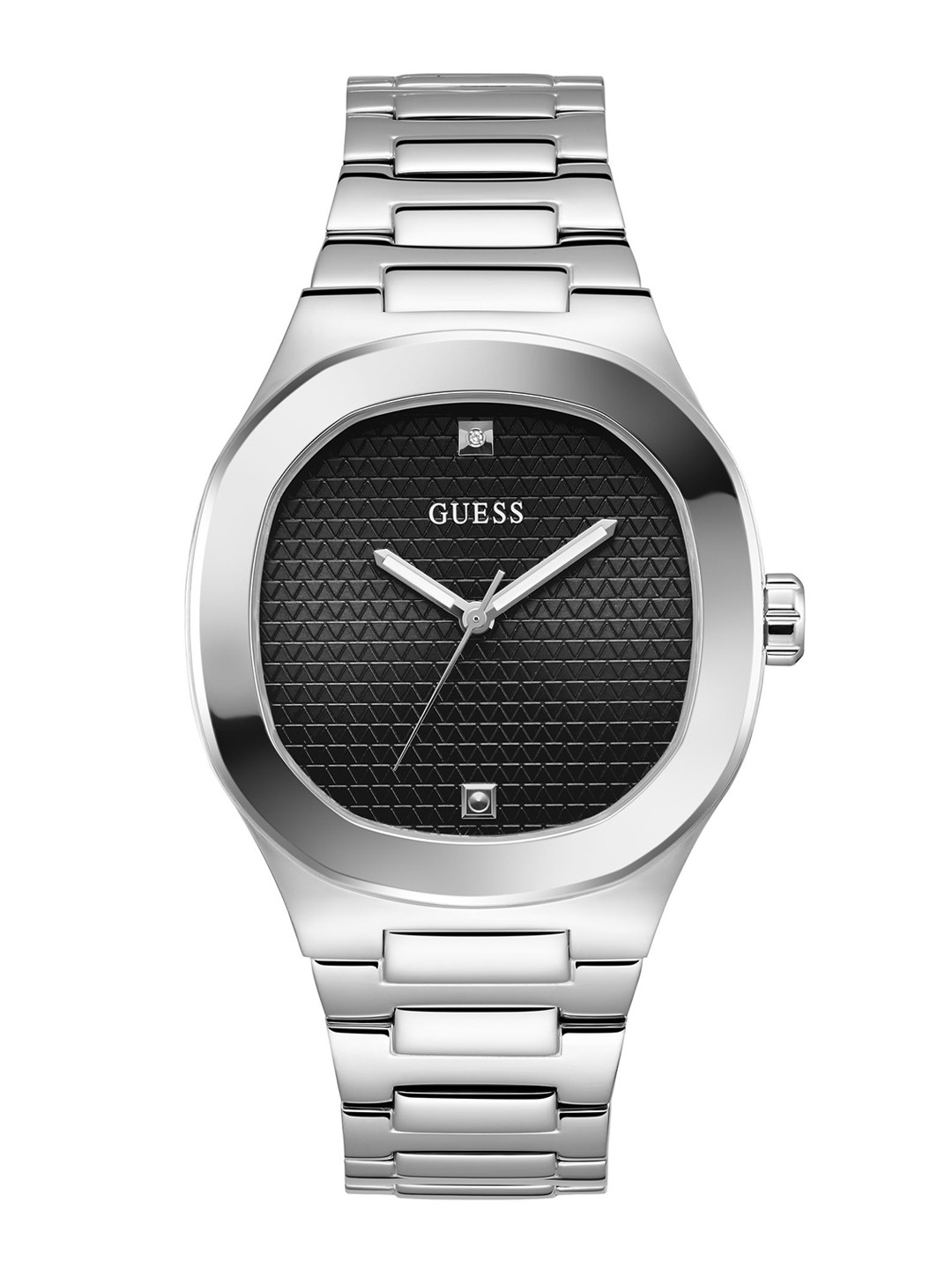 

GUESS Men Textured Dial & Stainless Steel Bracelet Style Straps Analogue Watch GW0662G1, Black