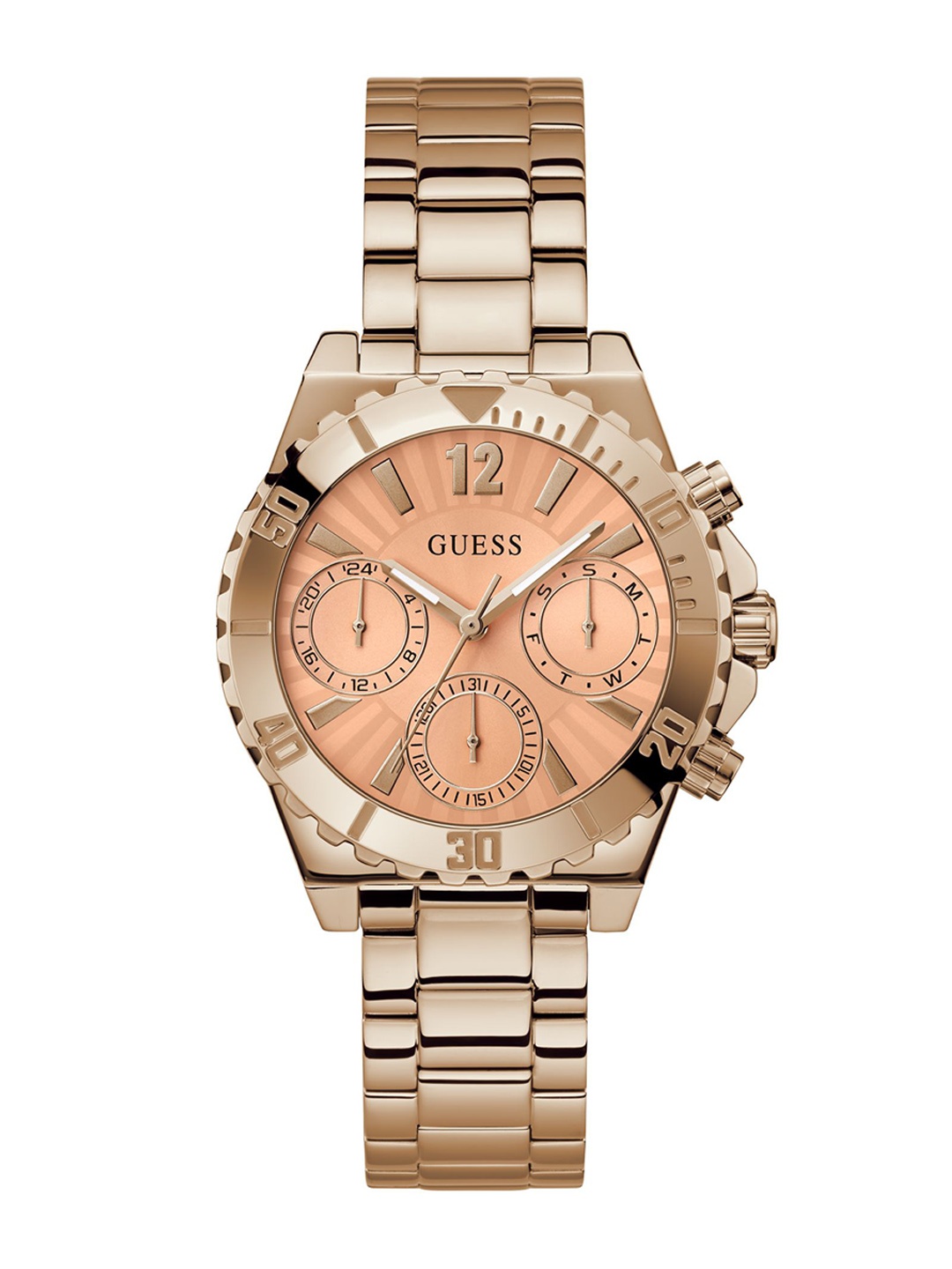 

GUESS Women Patterned Dial & Stainless Steel Analogue Multi Function Watch GW0696L3, Orange