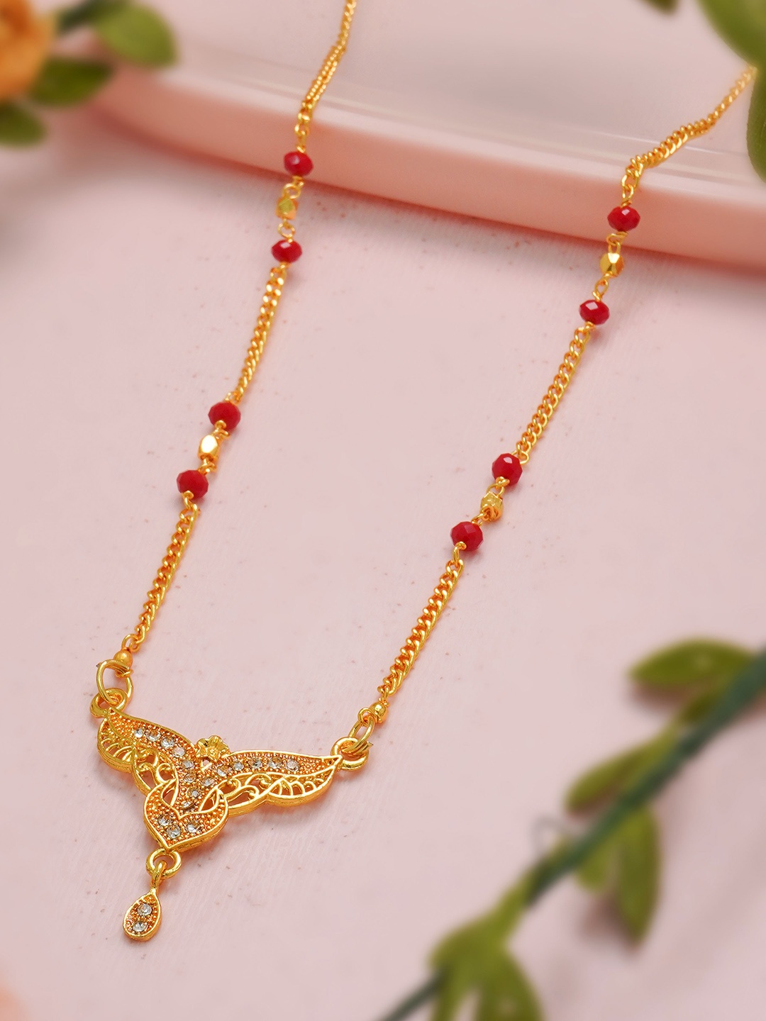 

Ramdev Art Fashion Jwellery Gold-Plated Artificial Stones and Beads Mangalsutra