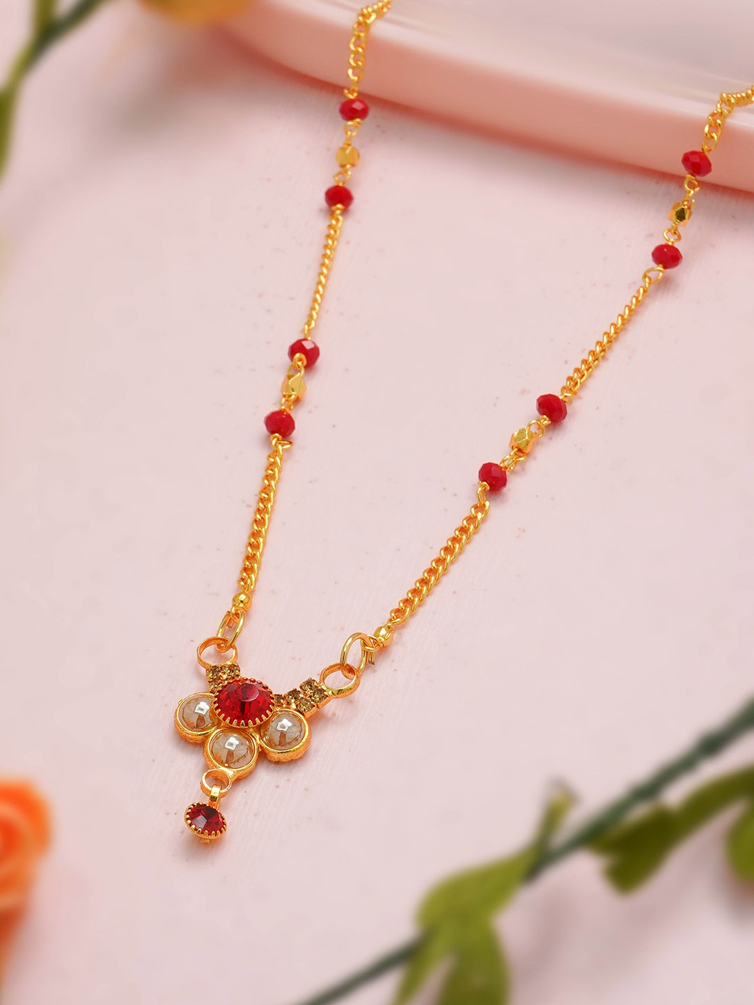 

Ramdev Art Fashion Jwellery Gold-Plated Artificial Stones and Beads Mangalsutra