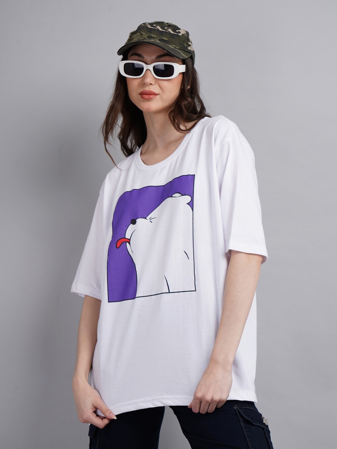 

ABSOLUTE DEFENSE Printed Round Neck Cotton Oversized T Shirt, White