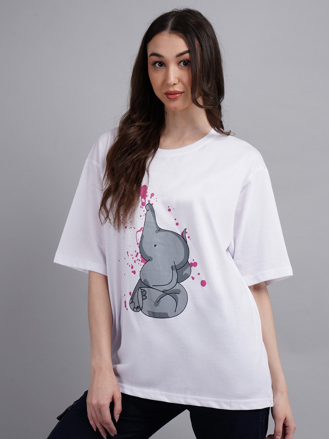 ABSOLUTE DEFENSE Printed Round Neck Cotton Oversized T Shirt, White
