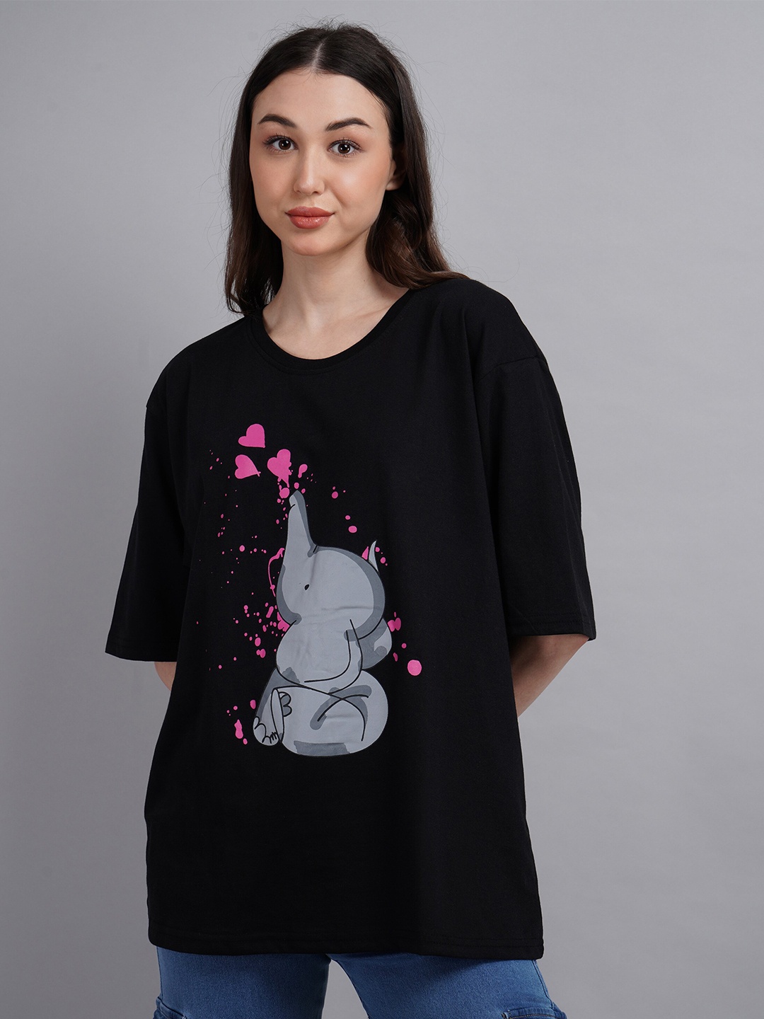 

ABSOLUTE DEFENSE Humour and Comic Printed Cotton Oversized T-shirt, Black