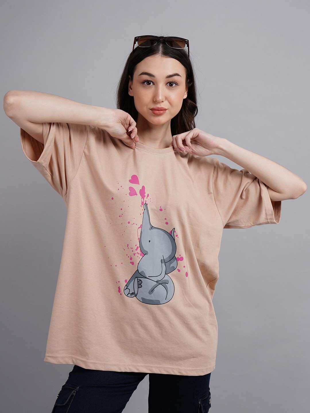 

ABSOLUTE DEFENSE Humour and Comic Printed Cotton Oversized T-shirt, Beige