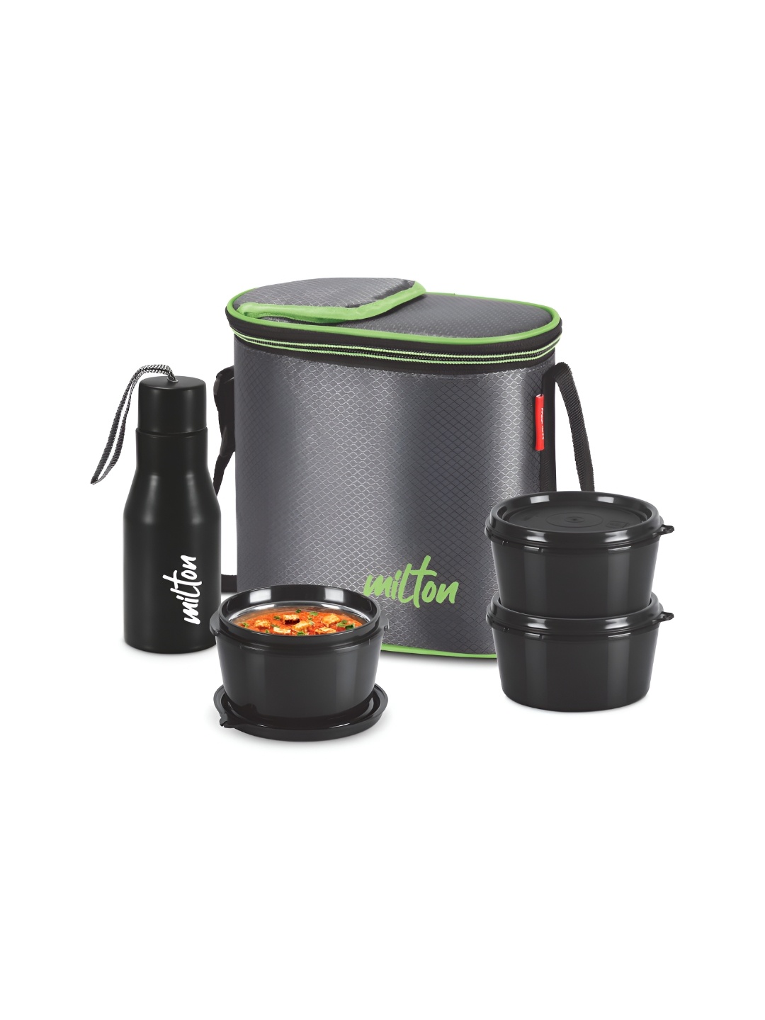 

Milton Grey Arista Lunch Box 3 Microwave Safe Inner Steel Tiffin Bottle & Jacket