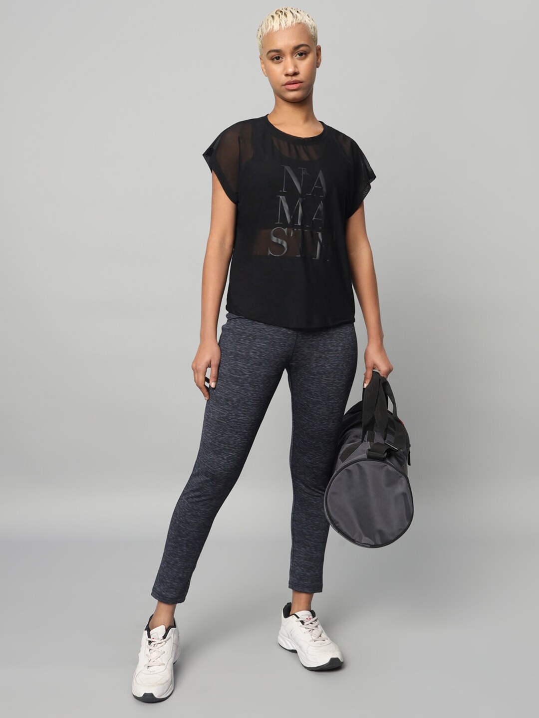 

MKH Typography Printed Round Neck Extended Sleeves Dri-FIT Applique T-shirt, Black