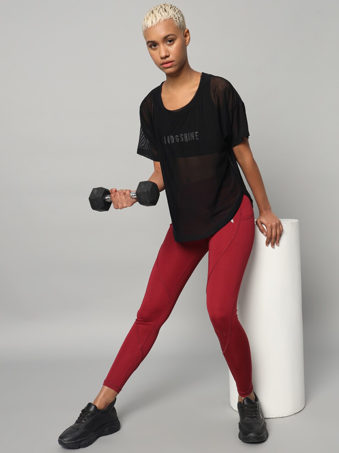 

MKH Typography Printed Extended Sleeves Semi Sheer Dri-FIT Pockets Sports T-shirt, Black