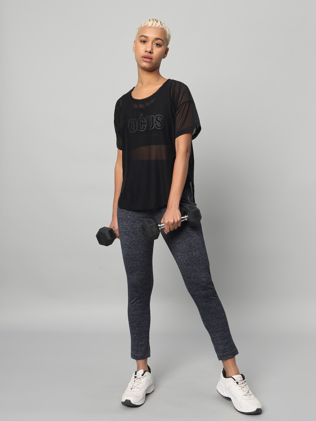 

MKH Printed Extended Sleeves Dri-FIT Semi Sheer Relaxed Fit Applique Sports T-shirt, Black