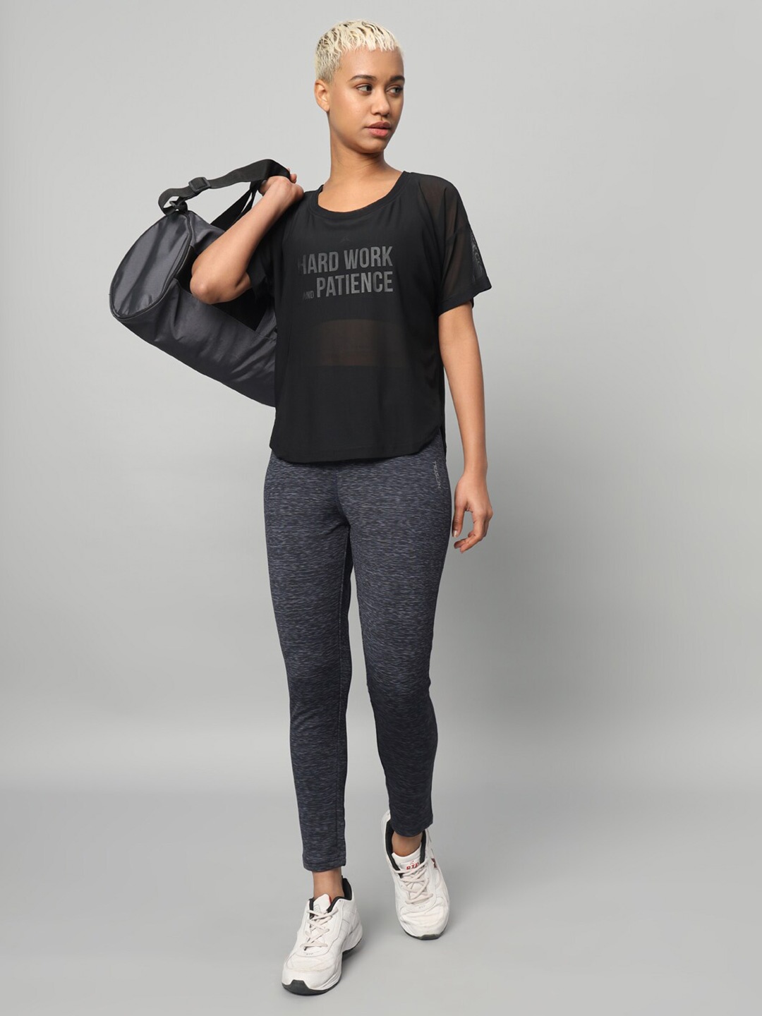 

MKH Printed Extended Sleeves Dri-FIT Semi Sheer Relaxed Fit Applique Sports T-shirt, Black