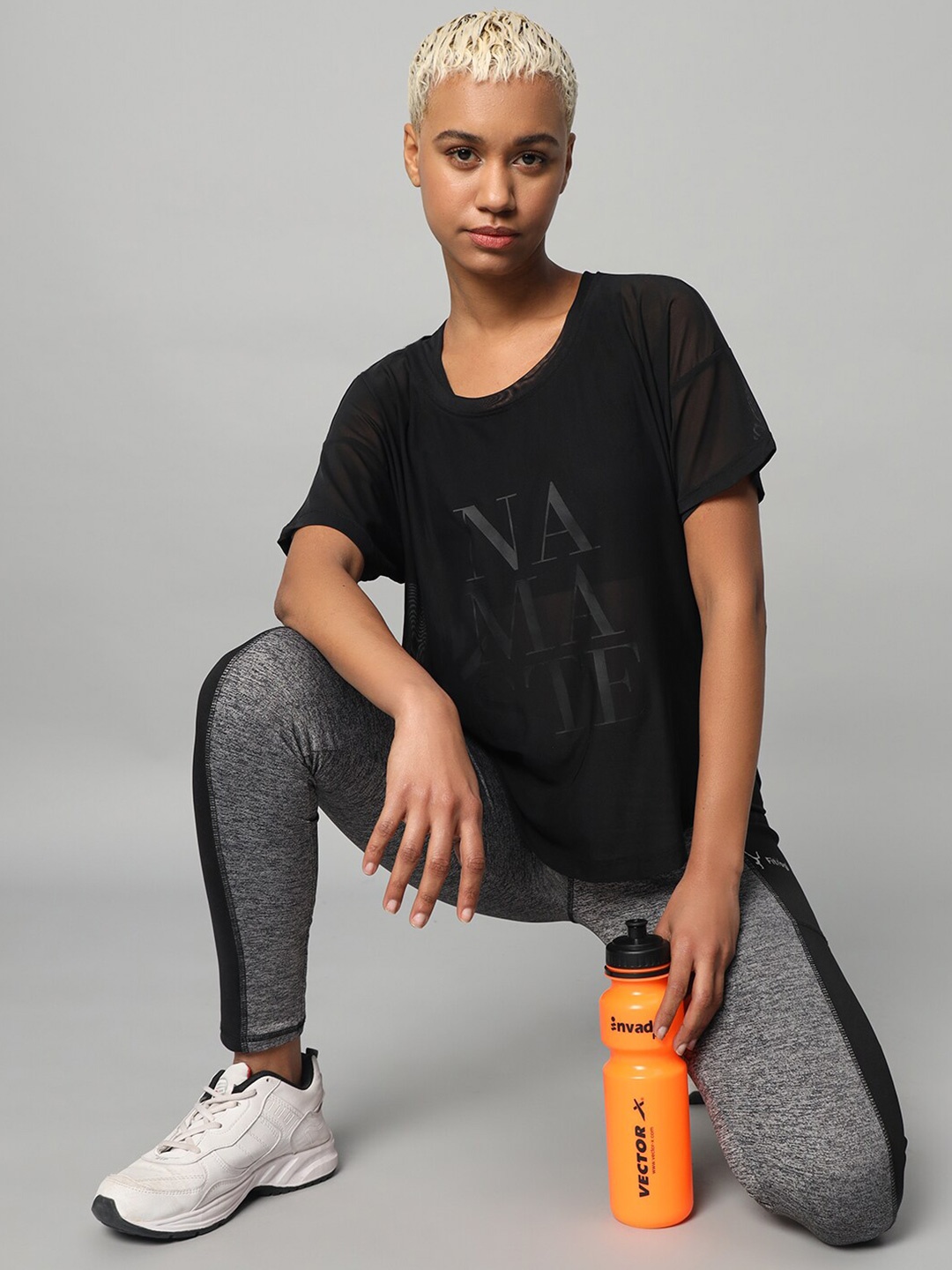 

MKH Printed Extended Sleeves Dri-FIT Semi Sheer Relaxed Fit Pockets Sports T-shirt, Black